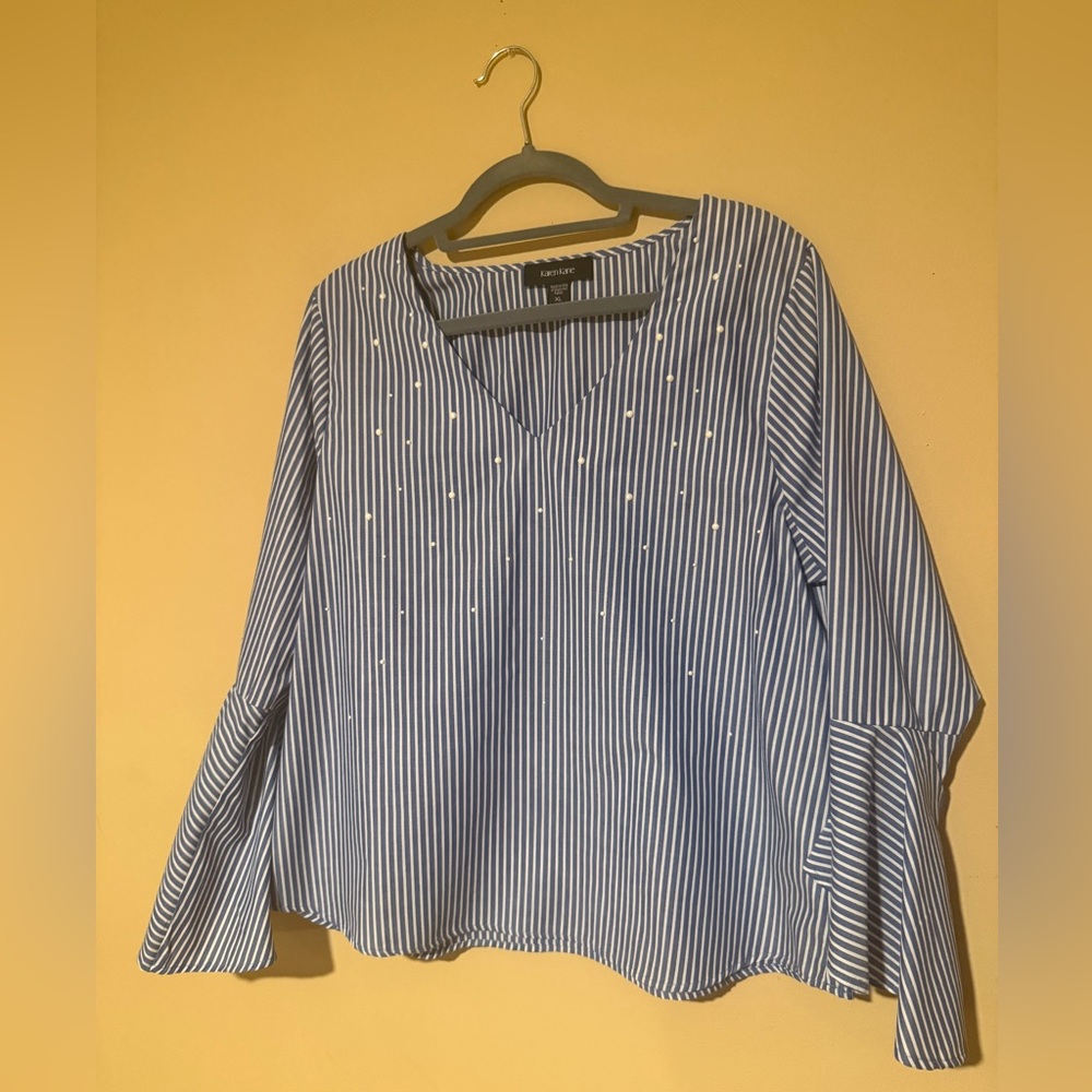 Karen Kane Pearl Embellished Striped Top NWOT